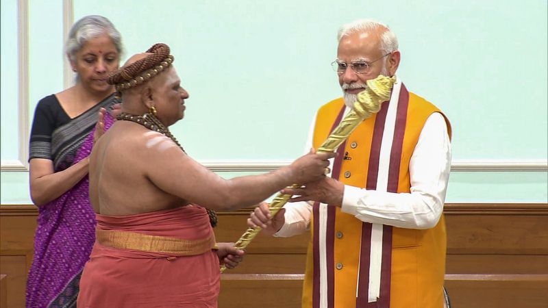 Ahed of new Parliament building launch Adheenams hand over Sengol to Narendra Modi san