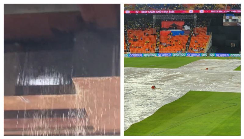 watch video narendra modi stadium leaks rainwater from one side saa