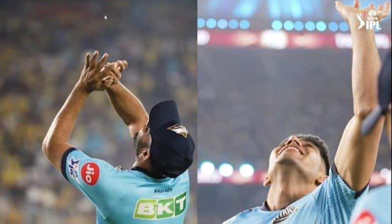 Shubman Gill and Mohammad Shami catching the hailstorm at Narendra Modi Stadium gkc