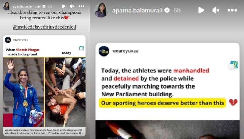 aparna balamurali extends solidarity to wrestlers protest in new delhi nsn