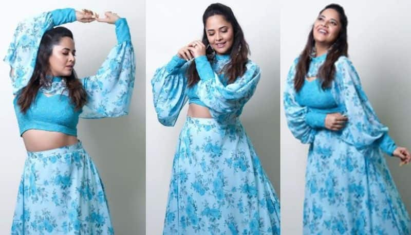 Anasuya looks beautiful in a blue dress and attract with her PosesNSK