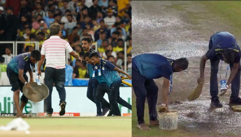 IPL 2023 Final CSK vs GT Fans trolls BCCI for no modern equipment at Narendra Modi Stadium Ahmedabad to remove rain water jje 