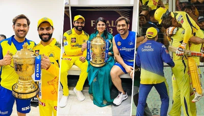 IPL 2023 Ravindra Jadeja poses with IPL trophy with MS Dhoni after historic triumph kvn