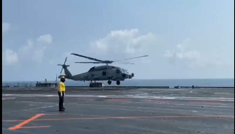 HISTORIC MH 60R makes maiden landing onboard indigenous aircraft carrier INS Vikrant WATCH AJR