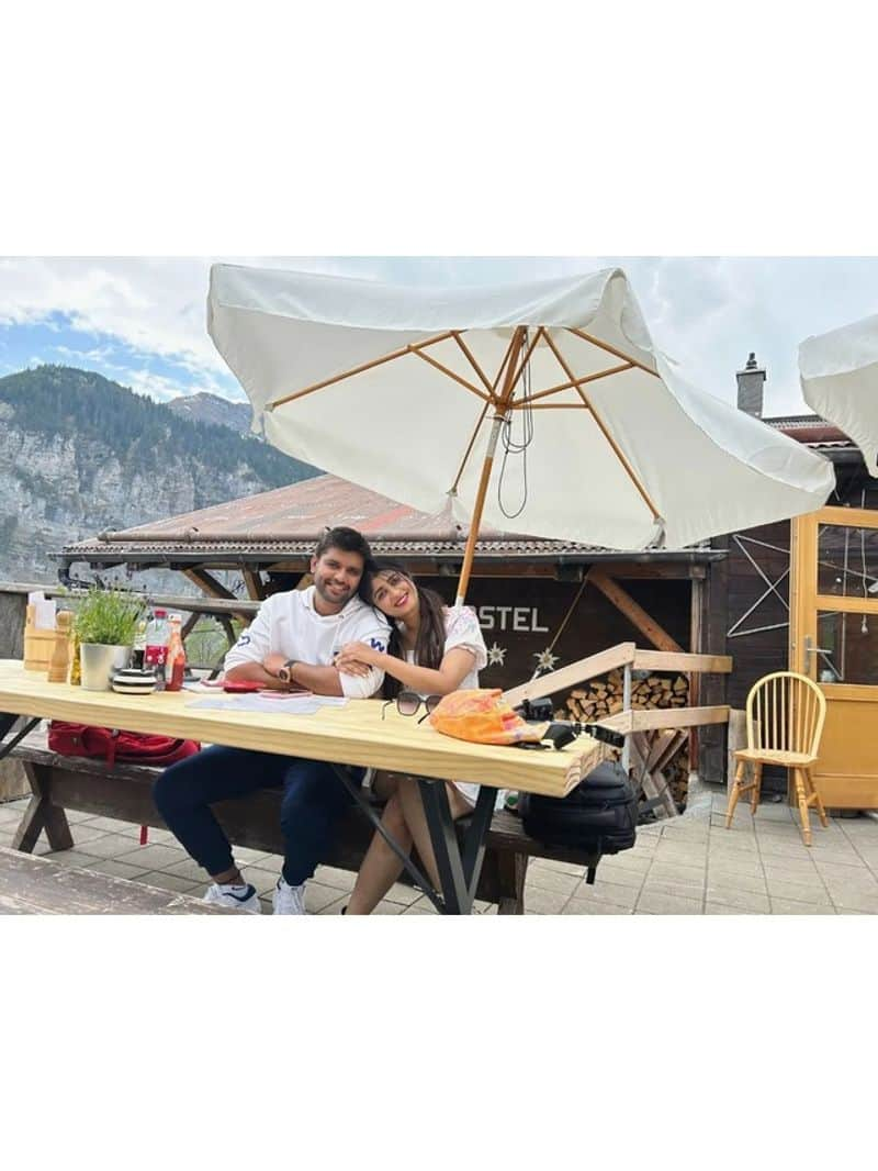 Kannada actress Aditi Prabhudeva with husband in Switzerland vcs 