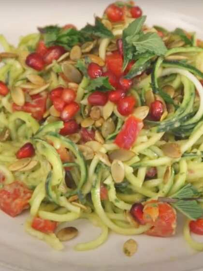 Zoodles with mango and avocado sauce