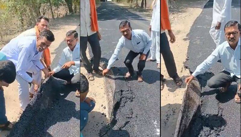 Villagers Lifting Newly-Made Road With Bare Hands In Maharashtra, Video Viral - bsb