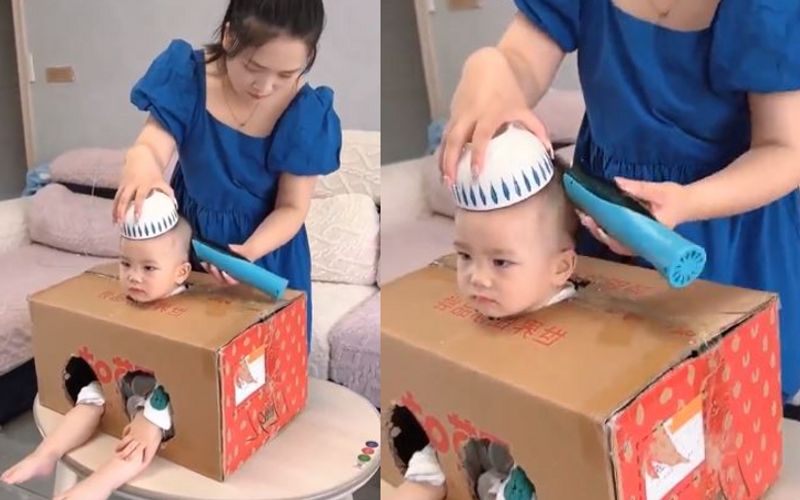 Mothers Smart Idea for Babys hair cut, Bowl cut getting viral Vin