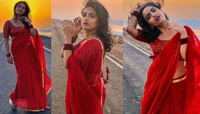 Bigg Boss Fame Harika  looks beautiful in red Saree NSK