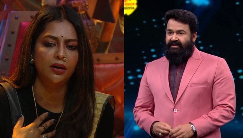 mohanlal questioning sobha for akhil marar issue in bigg boss malayalam season 5 nrn