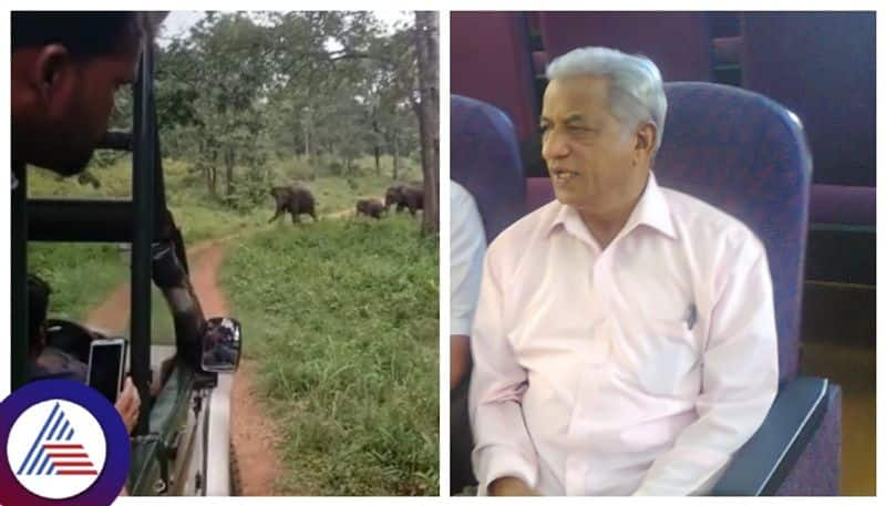 Wild elephant chases rationalist Prof K S Bhagawan  during a safari at chamarajanagar brt tiger reserve forest gow