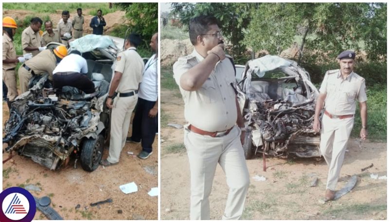 Mandya Accident car collision to lorry on back side four youths died on spot sat