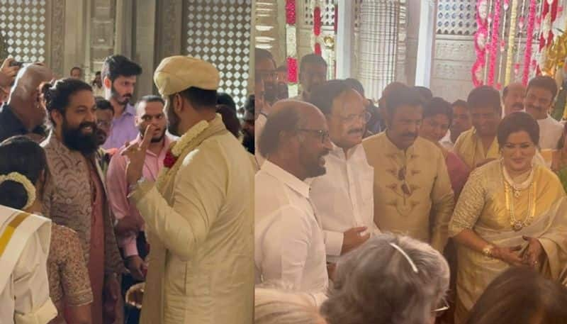 Superstar rajinikanth attend rebel star ambarish son Abhishek marriage