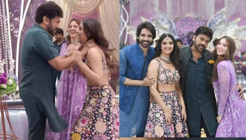 చిరు లీక్స్ వీడియో.. తమన్నా, కీర్తి సురేష్ తో మెగాస్టార్ అల్లరే అల్లరి.. గ్రాండ్ సెట్ లో హంగామా.. 