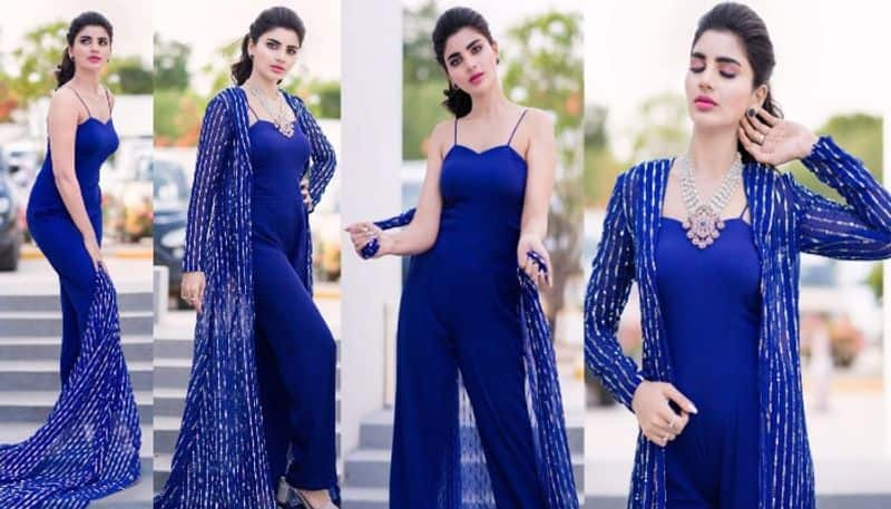 Jabardasth Varsha  beautiful look in  blue trendy wear NSK