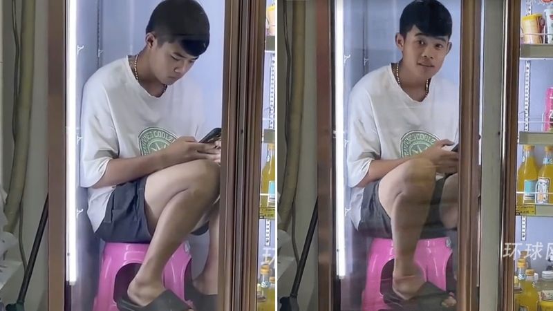 To beat the heat this chinese man sitting in the fridge goes viral