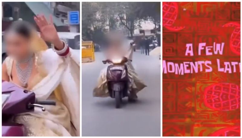 bride ride scooty without helmet delhi police responds goes viral bkg 