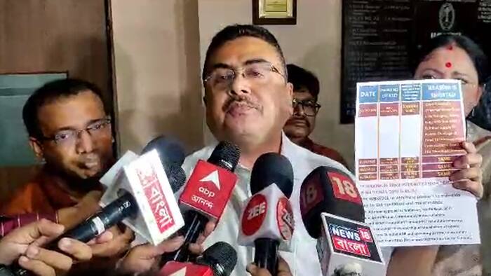 Suvendu Adhikari raises slogans againSuvendu Adhikari raises slogans against TMC Vidyut Bhaben of Salt Lake due to Alleged load shedding  bsmst TMC Vidyut Bhaben of Salt Lake due to Alleged load shedding  bsm