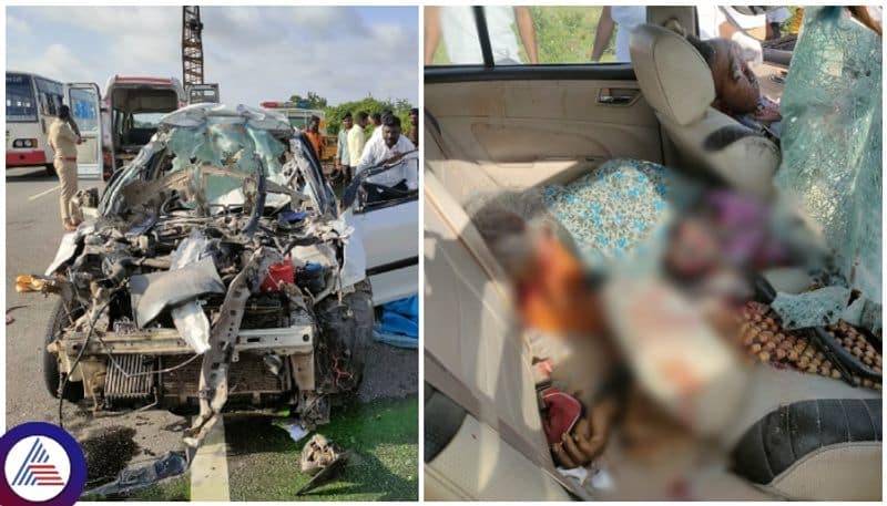 Terrible accident on Koppal highway Three people in the car died sat