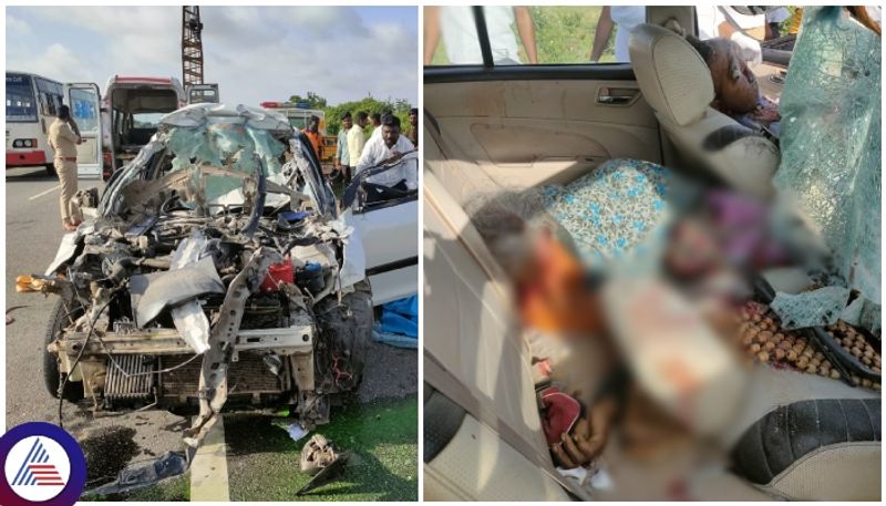 Terrible accident on Koppal highway Three people in the car died sat