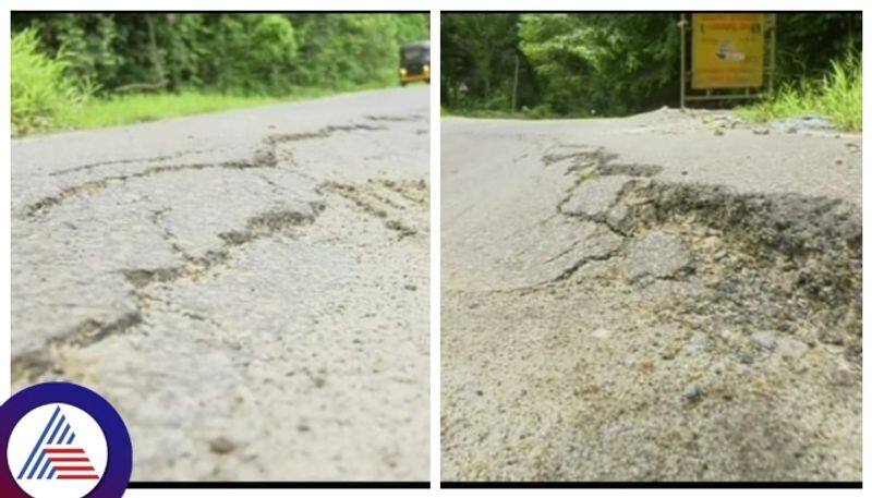 Huge crack in the highway near Kodagu Sampaje difficult to travel kannada news gow