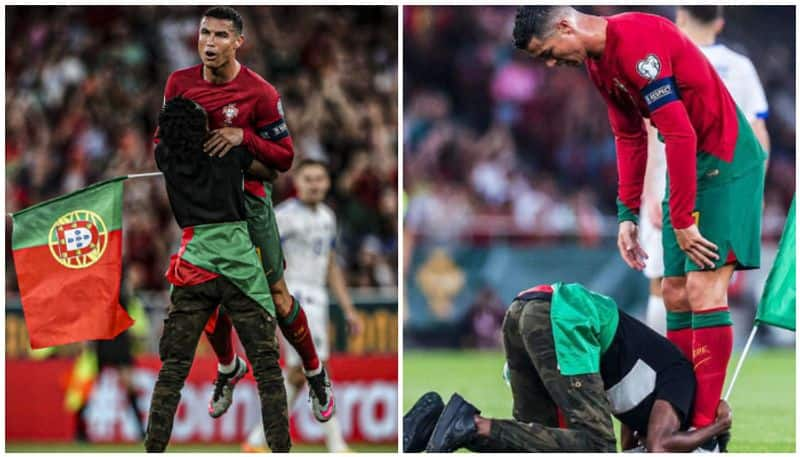 watch video cristiano ronaldo fan hugs him during match against bosnia saa