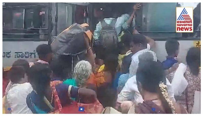 woman enter bus through driver seat in chikkamagaluru nbn