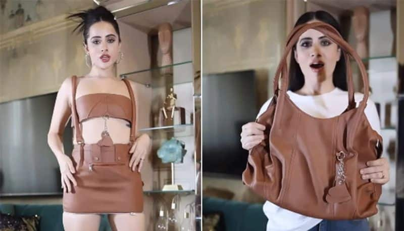 uorfi javed shares video in which she wears mini dress made of hand bag hyp