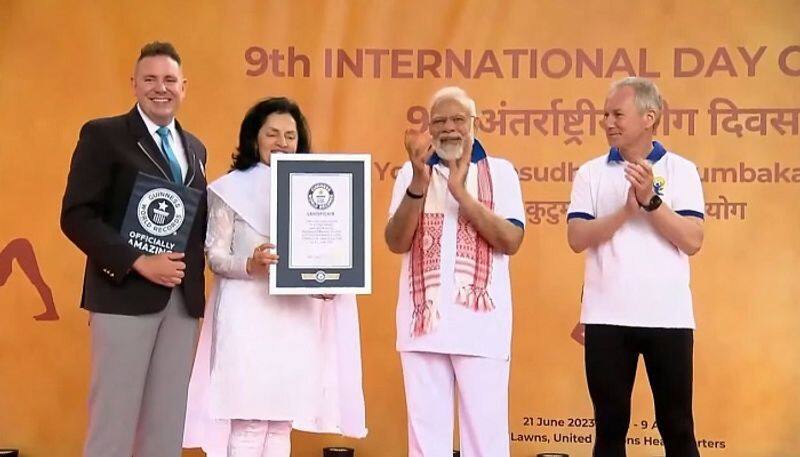 PM Modi's Yoga Day 2023 program creates Guinness World Record in 'Most Nationalities In A Yoga Lesson' AJR