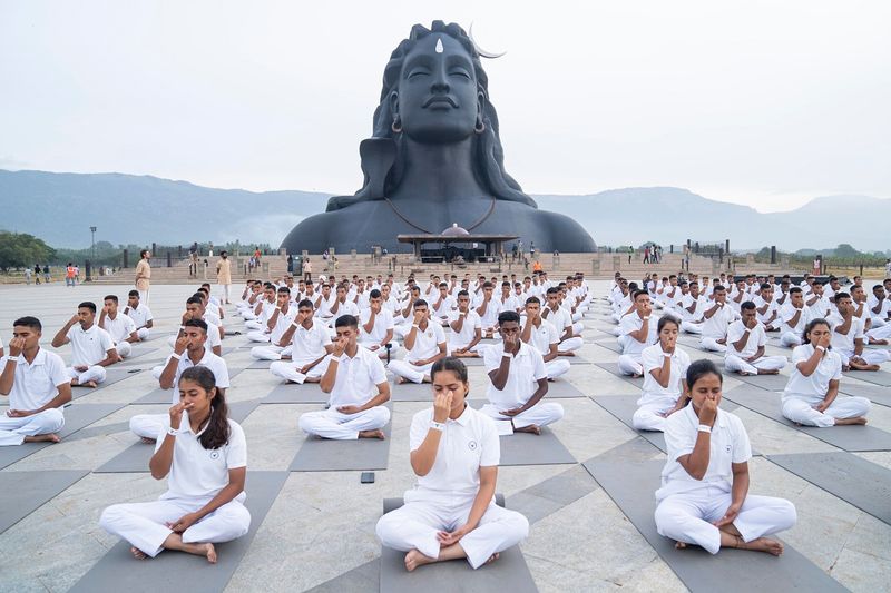 International Yoga Day: CRPF soldiers participate in yoga day celebration held in front of Adiyogi