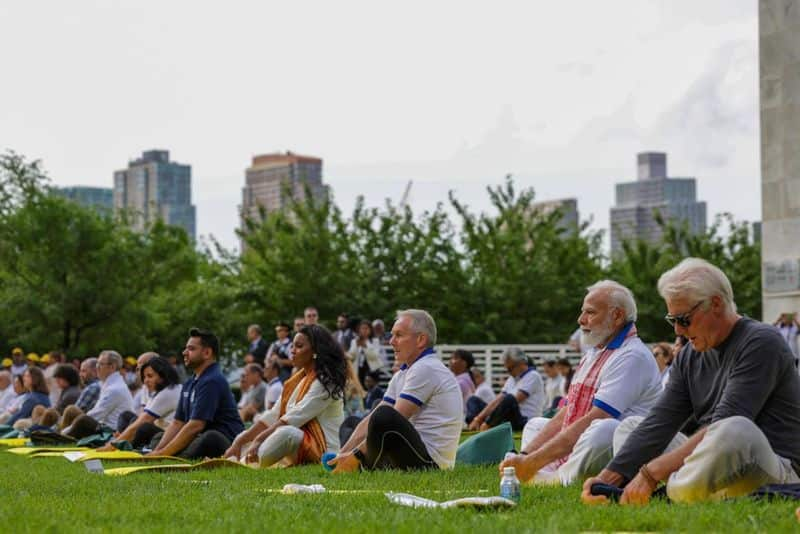 Prime Minister Modi did yoga at the UN headquarters.