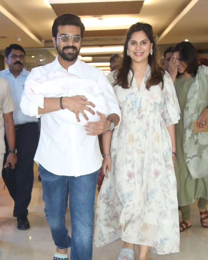 Ram Charan Upasana spotted with their newborn baby girl vvk