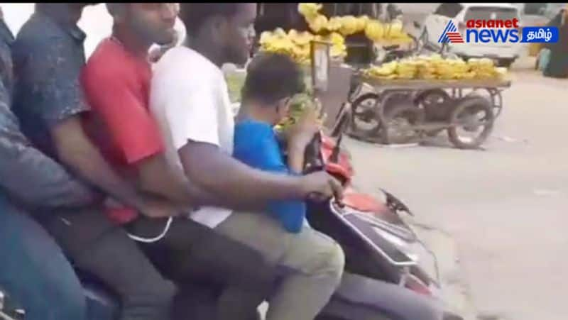 A dangerous ride of 5 people on a two-wheeler! Fellow motorists panic!