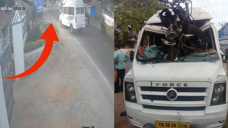 Bike collided with tempo traveler van Shocking CCTV footage viral