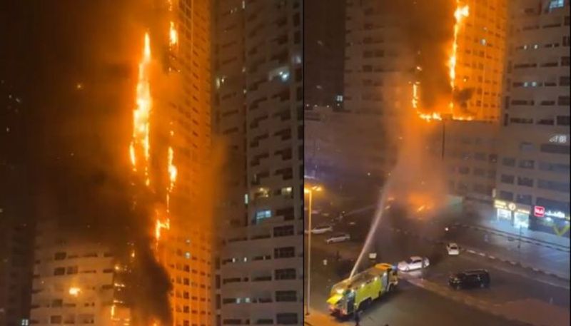 Scary 36-storey residential tower in Ajman UAE catches fire (WATCH)