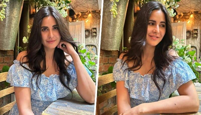 Katrina Kaif in New York City Actress looks pretty in off shoulder printed blue dress rao