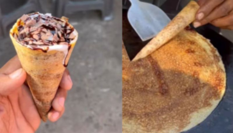 Dosa Cone Made With Ice Cream video viral azn