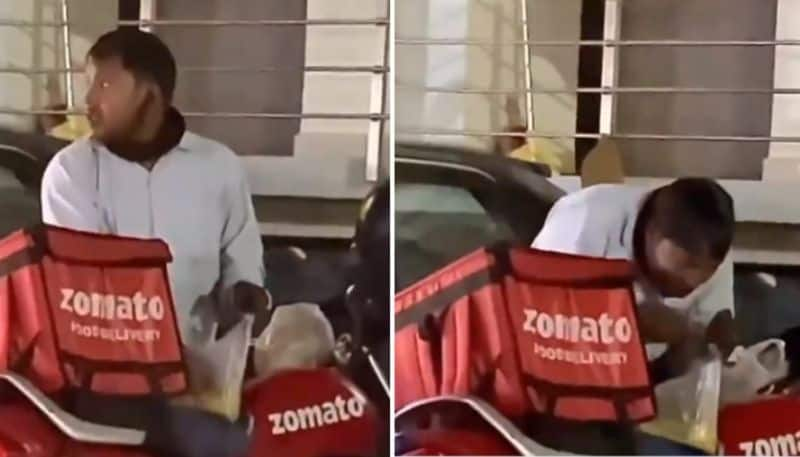 zomato delivery agent eating food from plastic bag netizens shows their concern hyp