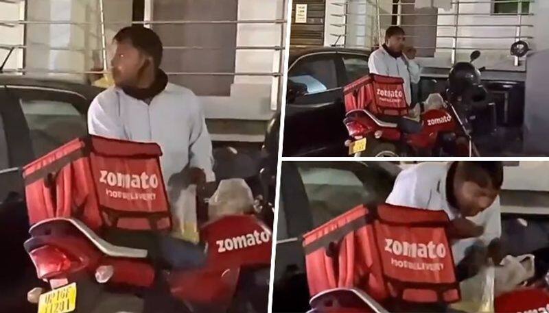 Zomato delivery agent eating food from plastic bag moves netizens KRJ