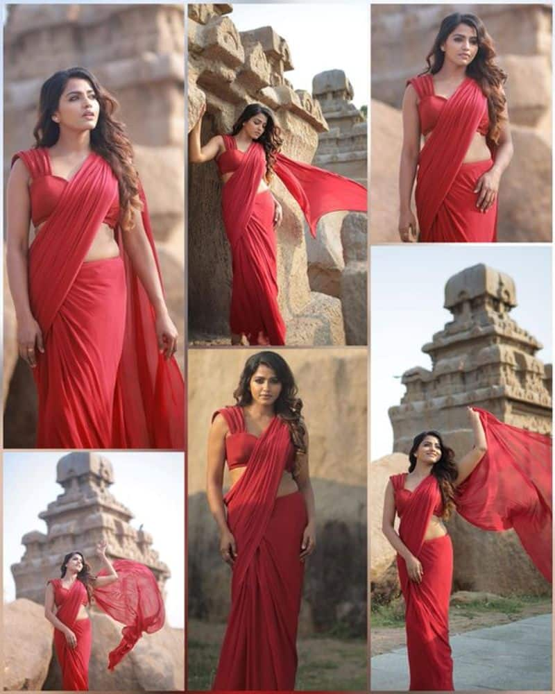 Actress Sai Dhanshika stunning photoshoot in red hot saree