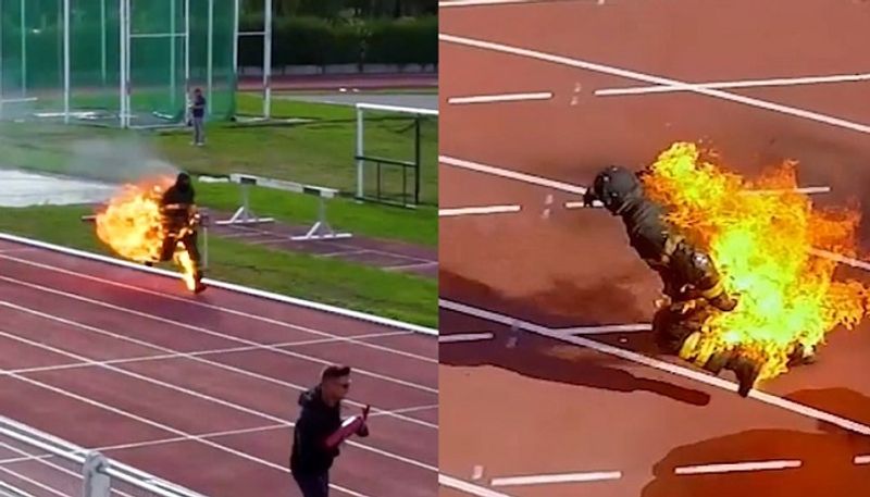 Firefighter set world record for fastest 100 meter sprints while on Fire without oxygen in France ckm