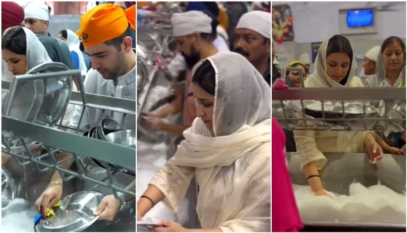 Parineeti Chopra and Raghav Chadha washing dishes with other devotees in Golden Temple and video viral sgk