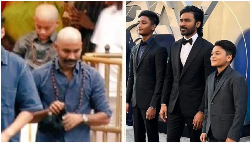 Why Dhanush went bald? Actor spotted at Tirupati temple with sons Yatra and Linga MSW