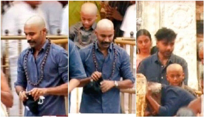 Dhanush visits Tirupati Temple and clean shaven head photo viral sgk