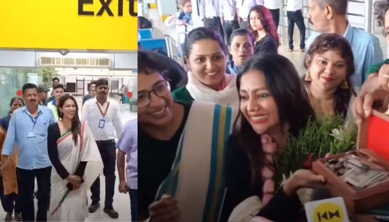 sobha viswanath got reception at thiruvananthapuram airport after bigg boss malayalam season 5 video nsn