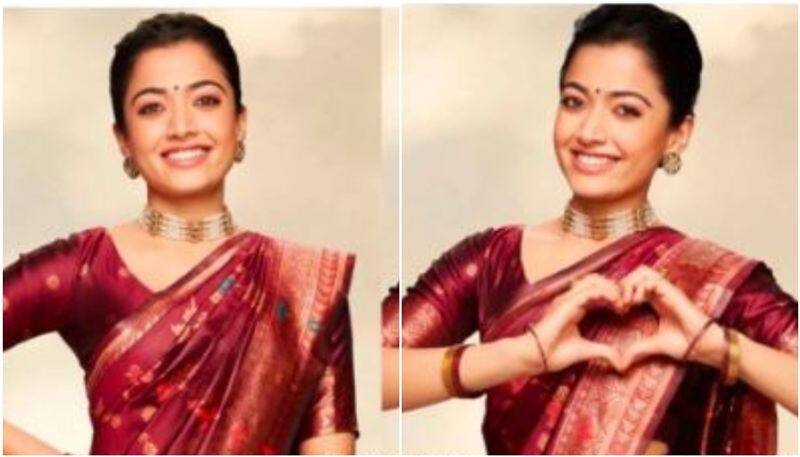 Rashmika mandanna wearing simple saree worth RS 3549 and photo viral sgk