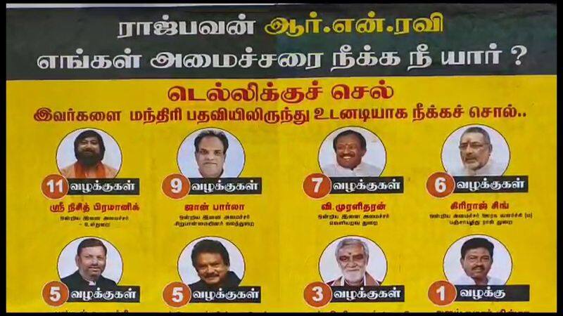 dmk cadres stick posters against governor rn ravi in Salem district