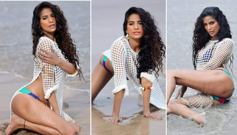 Poonam Pandey HOT Photos: Actress shakes Internet by flaunting SEXY curves in dark blue and green bikini vma