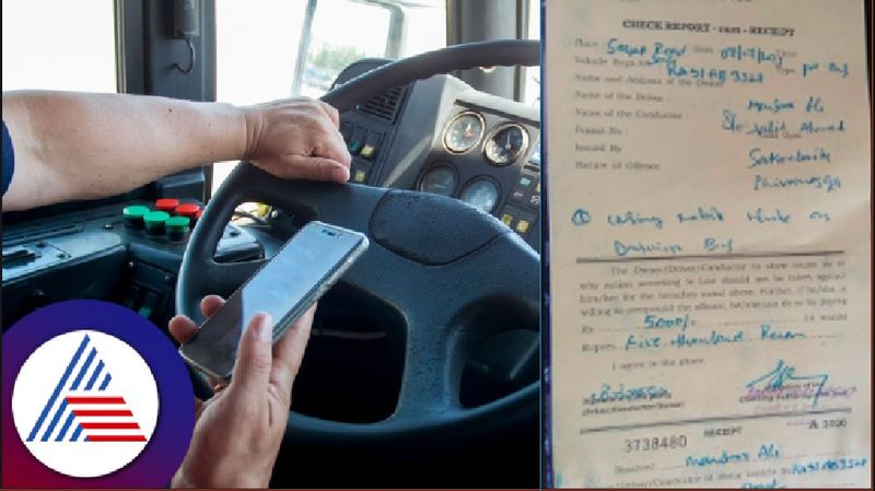 Bus driving while talking on mobile: Traffic police fined at shivamoga rav