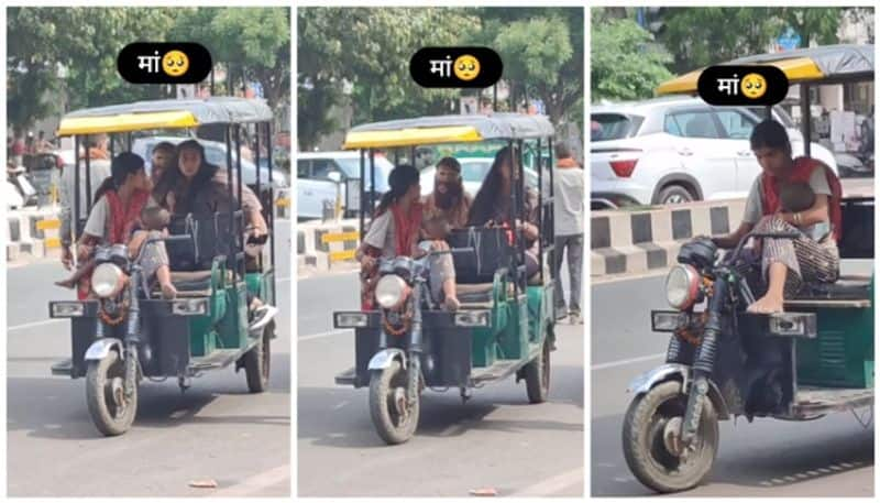 video of a mother driving a rickshaw with her baby in one hand has gone viral bkg